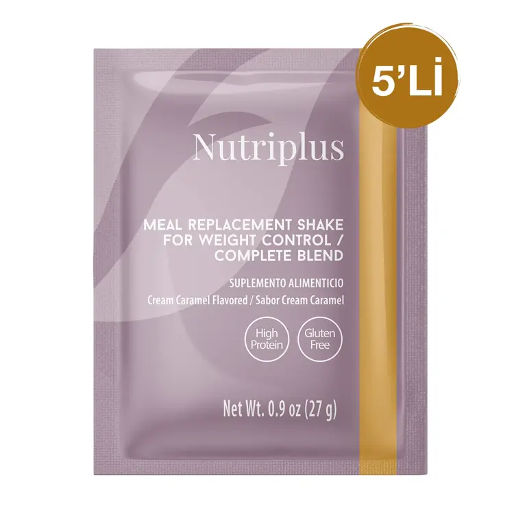 image of 5'li Nutriplus Krem Karamel Aromalı Kilo Verme Amaçlı Enerjisi Kısıtlanmış Gıda Sachet